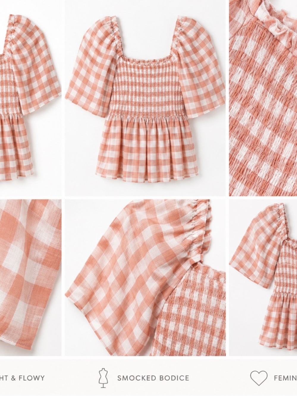 Lulus On Cloud Nine Pink Gingham Smocked Peplum Top